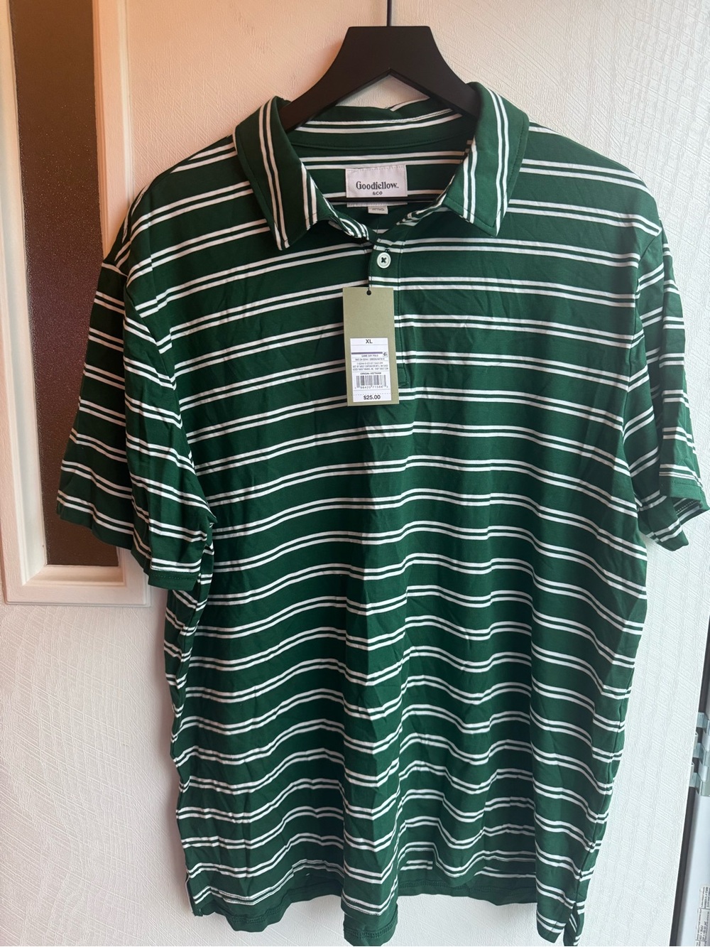 Goodfellow & Co Green and White Striped Polo Shirt